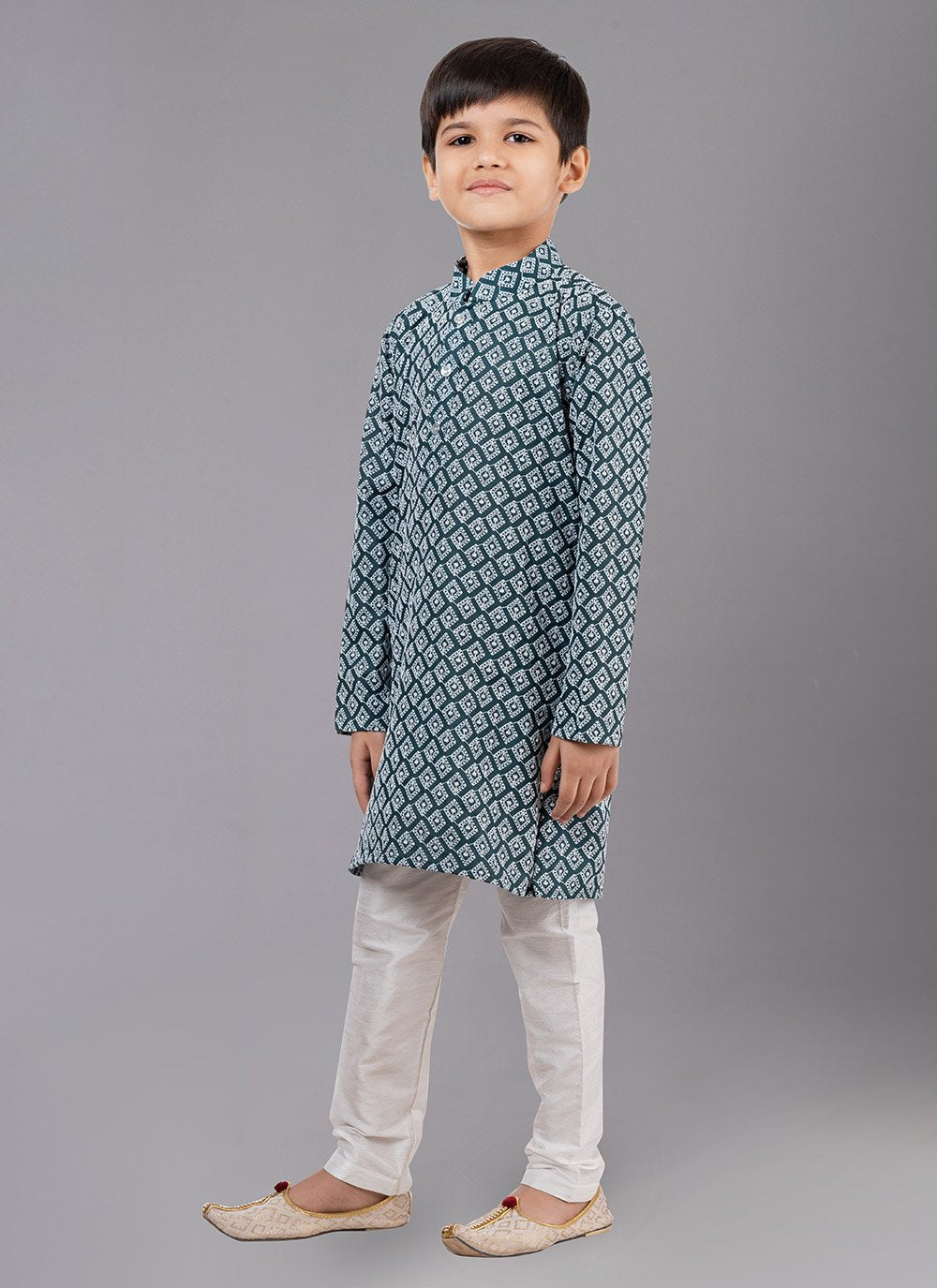 Kurta Pyjama Cotton Silk Rama Embroidered Kids