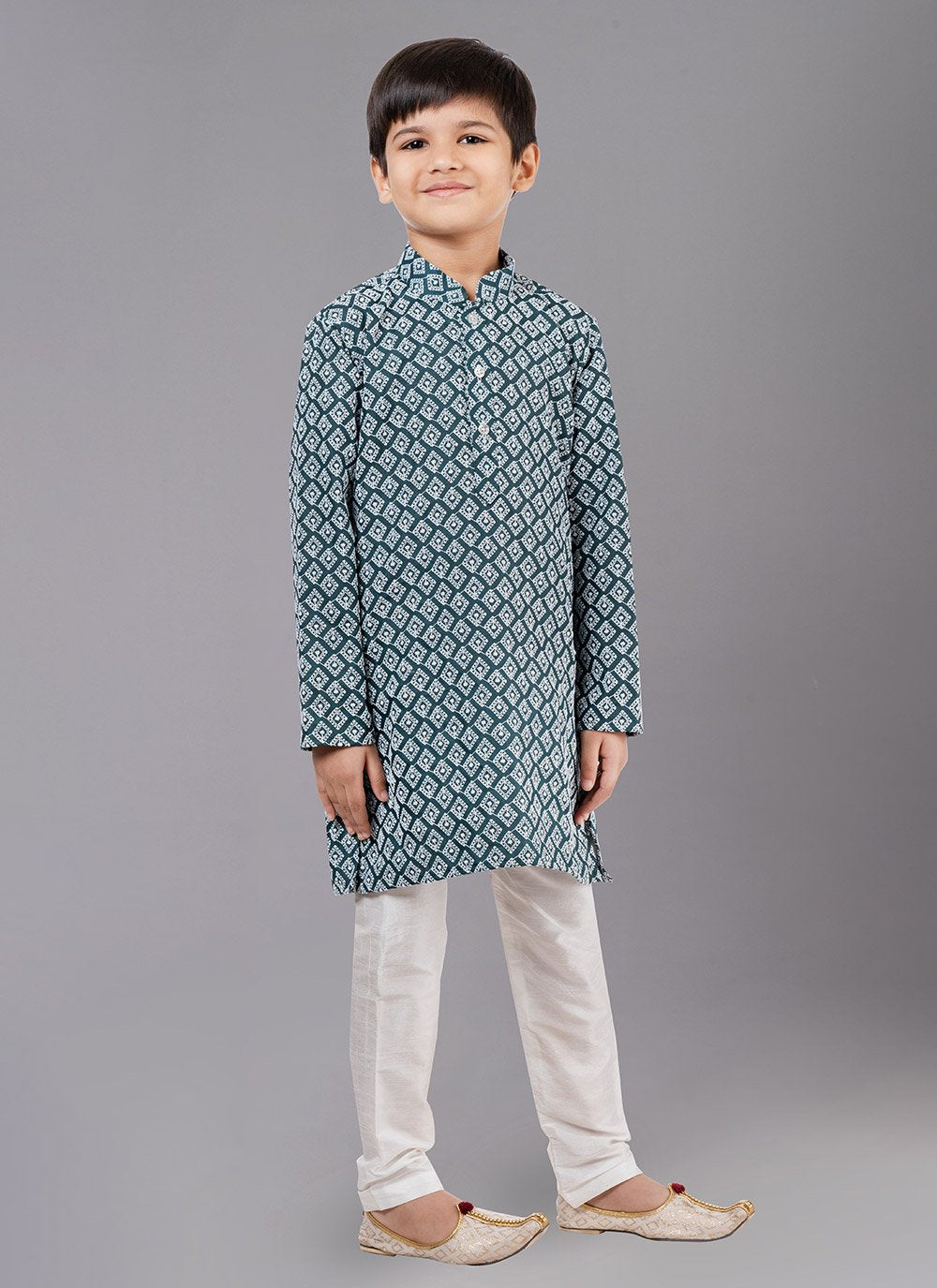Kurta Pyjama Cotton Silk Rama Embroidered Kids