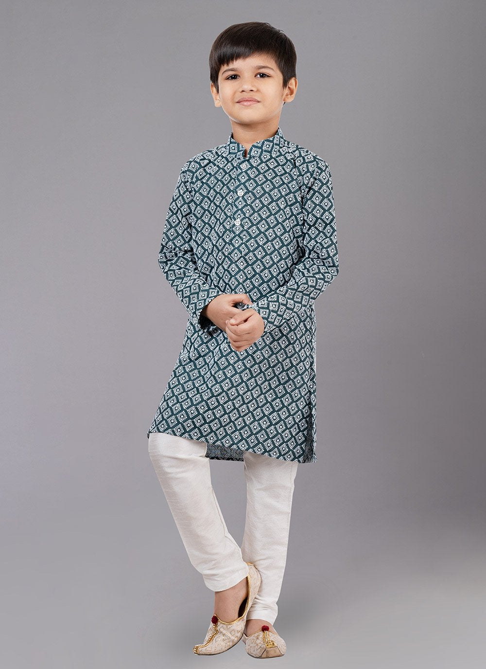 Kurta Pyjama Cotton Silk Rama Embroidered Kids