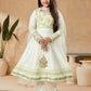 Anarkali Suit Cotton Silk Off White Embroidered Kids