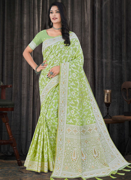 Classic Cotton Silk Green Resham Saree