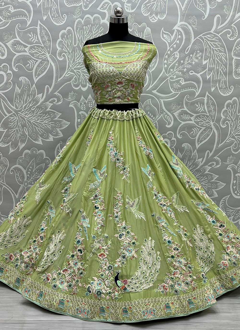 Lehenga Choli Cotton Silk Green Dori Work Lehenga Choli