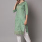 Designer Kurti Cotton Silk Green Jacquard Work Kurtis