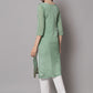 Designer Kurti Cotton Silk Green Jacquard Work Kurtis