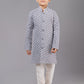 Kurta Pyjama Cotton Silk Grey Embroidered Kids