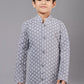 Kurta Pyjama Cotton Silk Grey Embroidered Kids