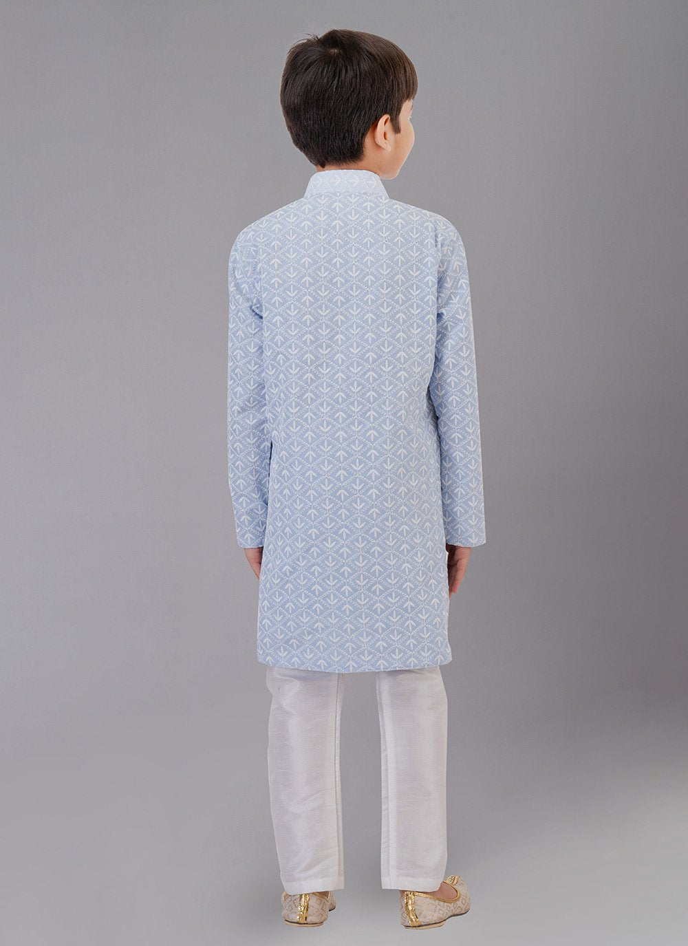 Kurta Pyjama Cotton Silk Grey Embroidered Kids