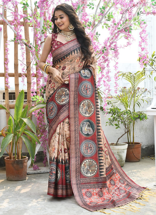 Contemporary Cotton Silk Multi Colour Print Saree