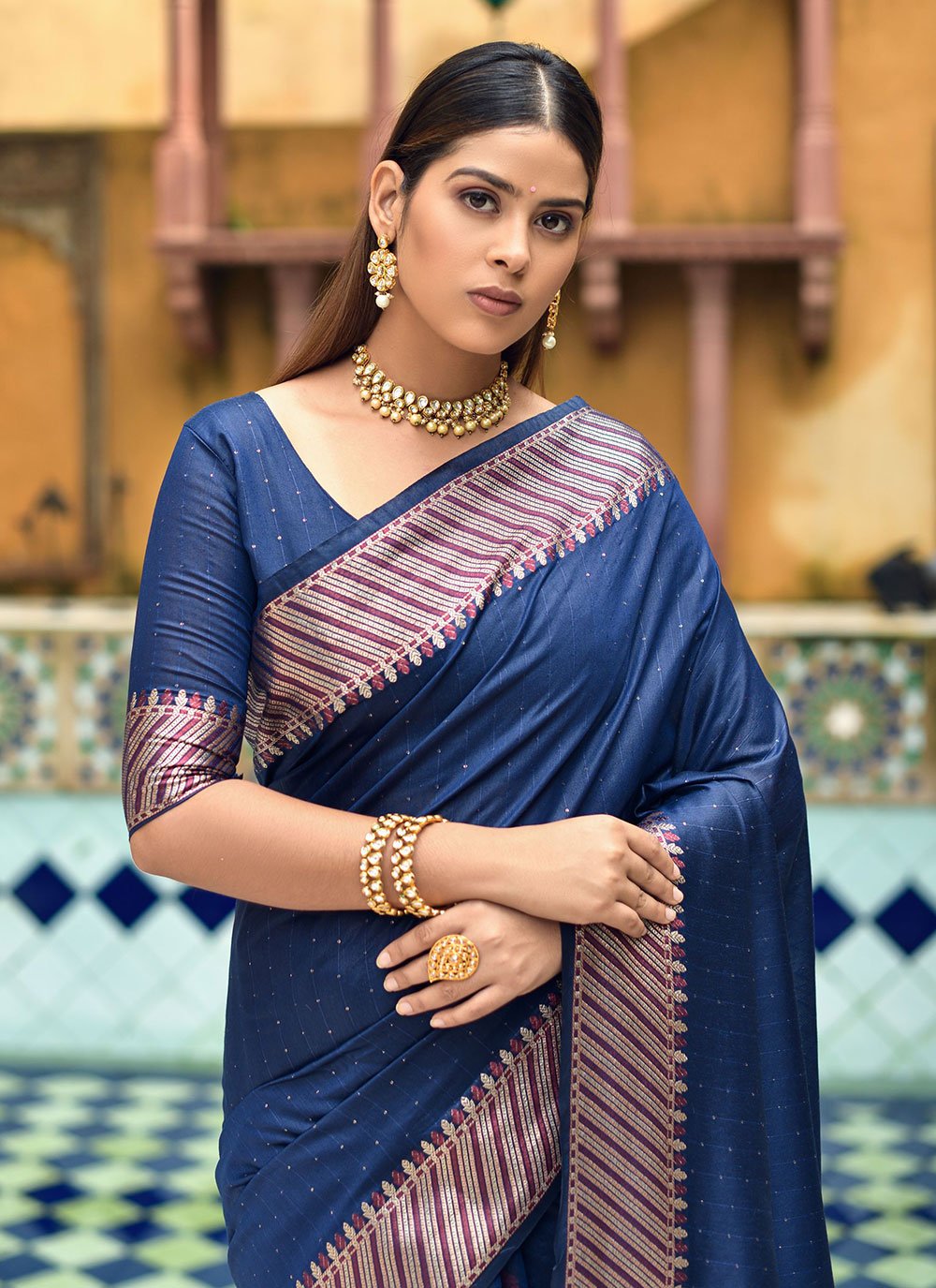 Classic Cotton Silk Blue Weaving Saree