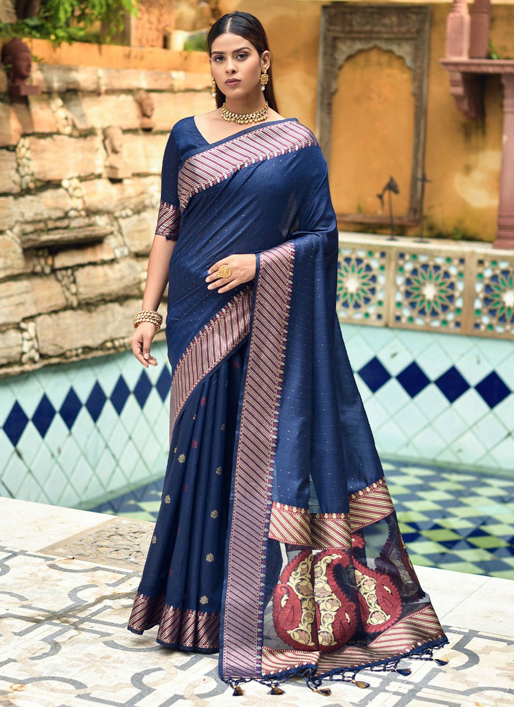 Classic Cotton Silk Blue Weaving Saree