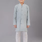 Kurta Pyjama Cotton Silk Grey Embroidered Kids