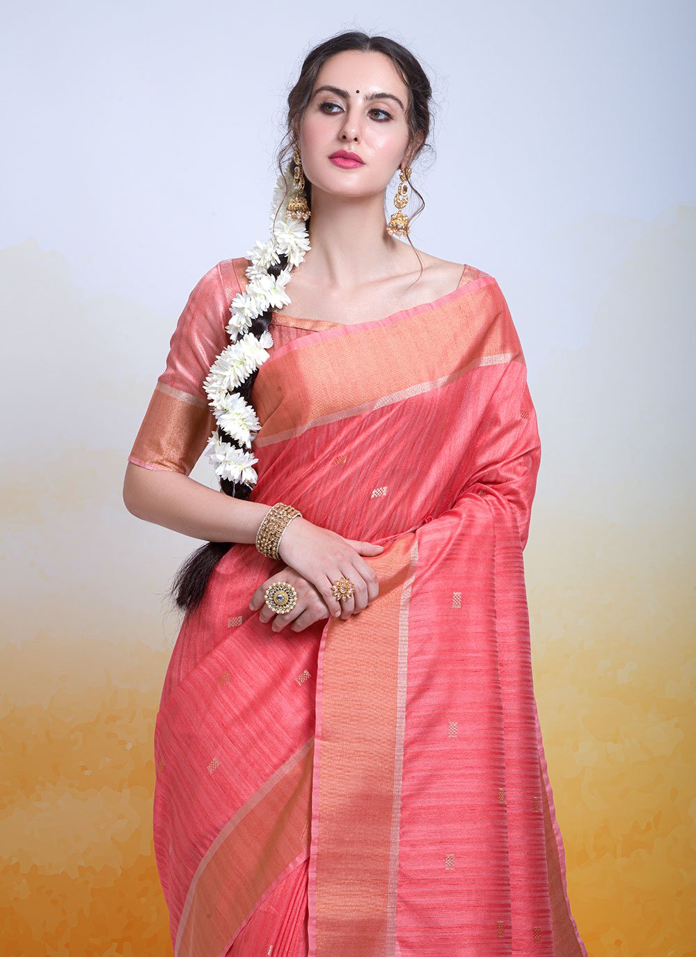 Classic Cotton Silk Pink Rani Woven Saree