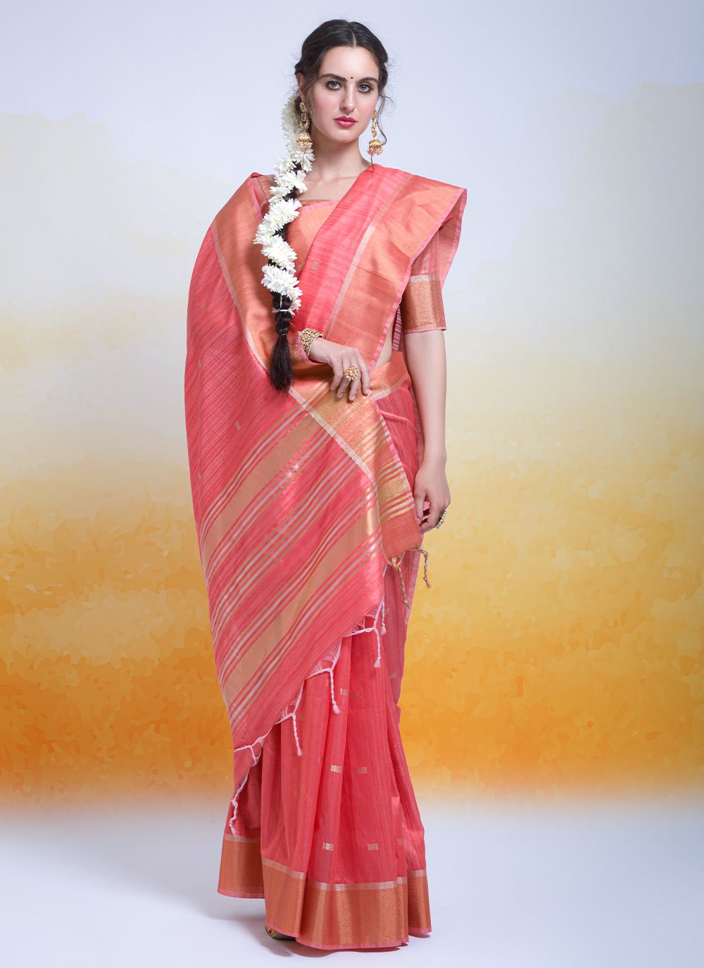 Classic Cotton Silk Pink Rani Woven Saree