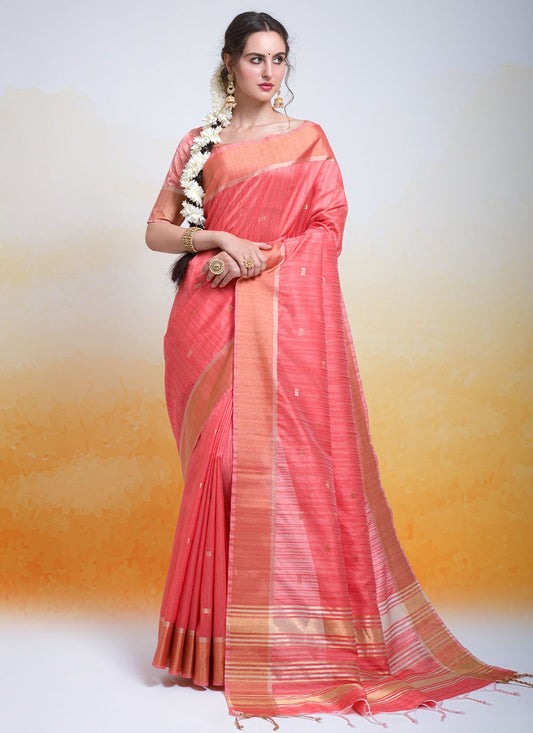 Classic Cotton Silk Pink Rani Woven Saree