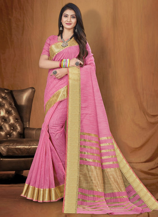 Trendy Saree Cotton Silk Pink Fancy Work Saree