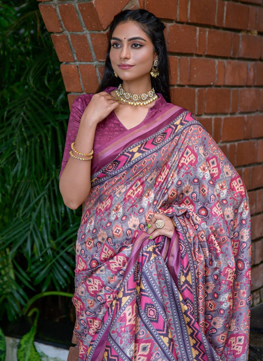 Classic Cotton Silk Magenta Print Saree