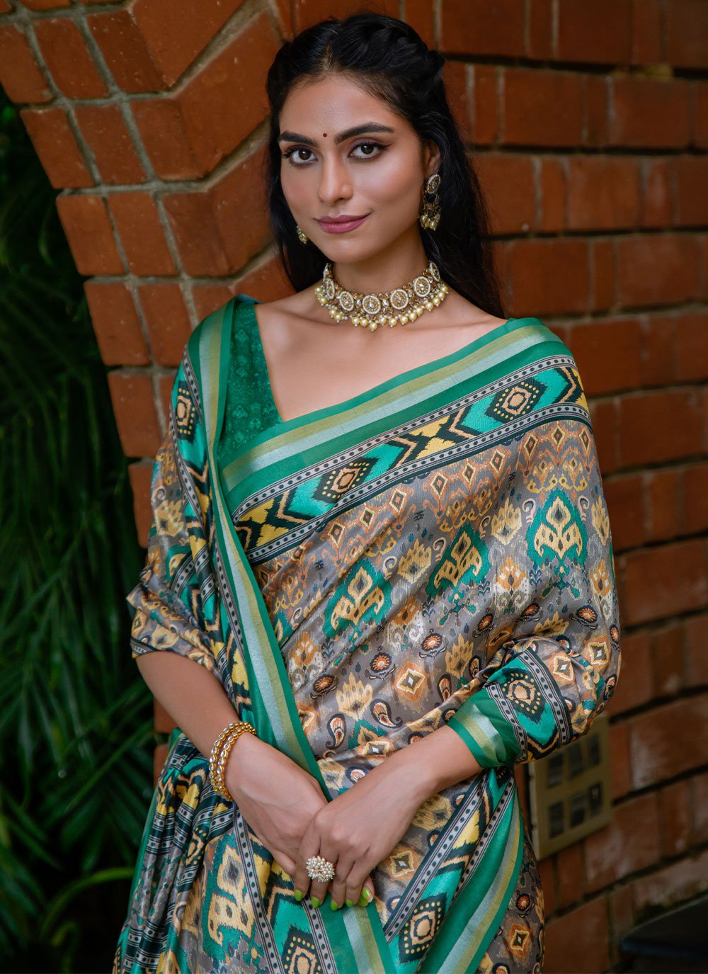 Trendy Saree Cotton Silk Green Print Saree