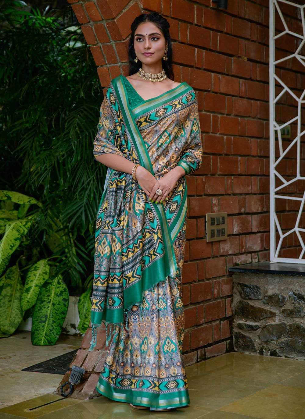 Trendy Saree Cotton Silk Green Print Saree