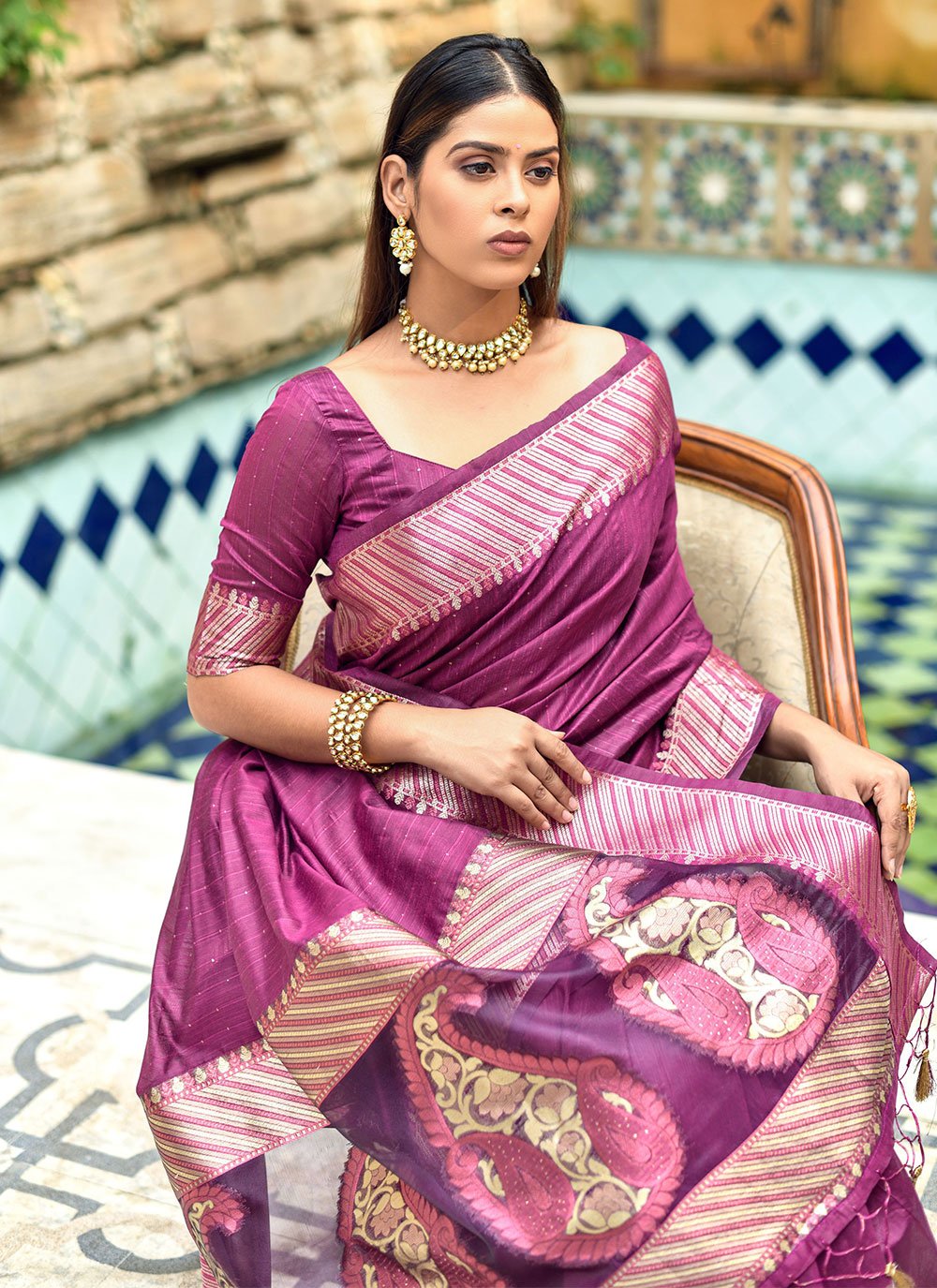 Contemporary Cotton Silk Purple Weaving Saree