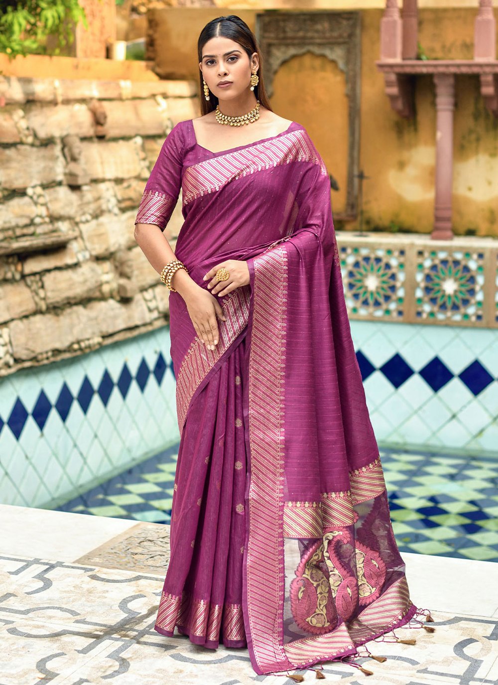 Contemporary Cotton Silk Purple Weaving Saree