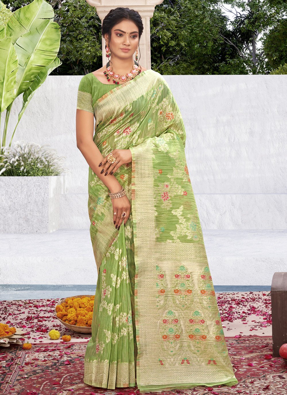 Trendy Saree Cotton Silk Green Weaving Saree