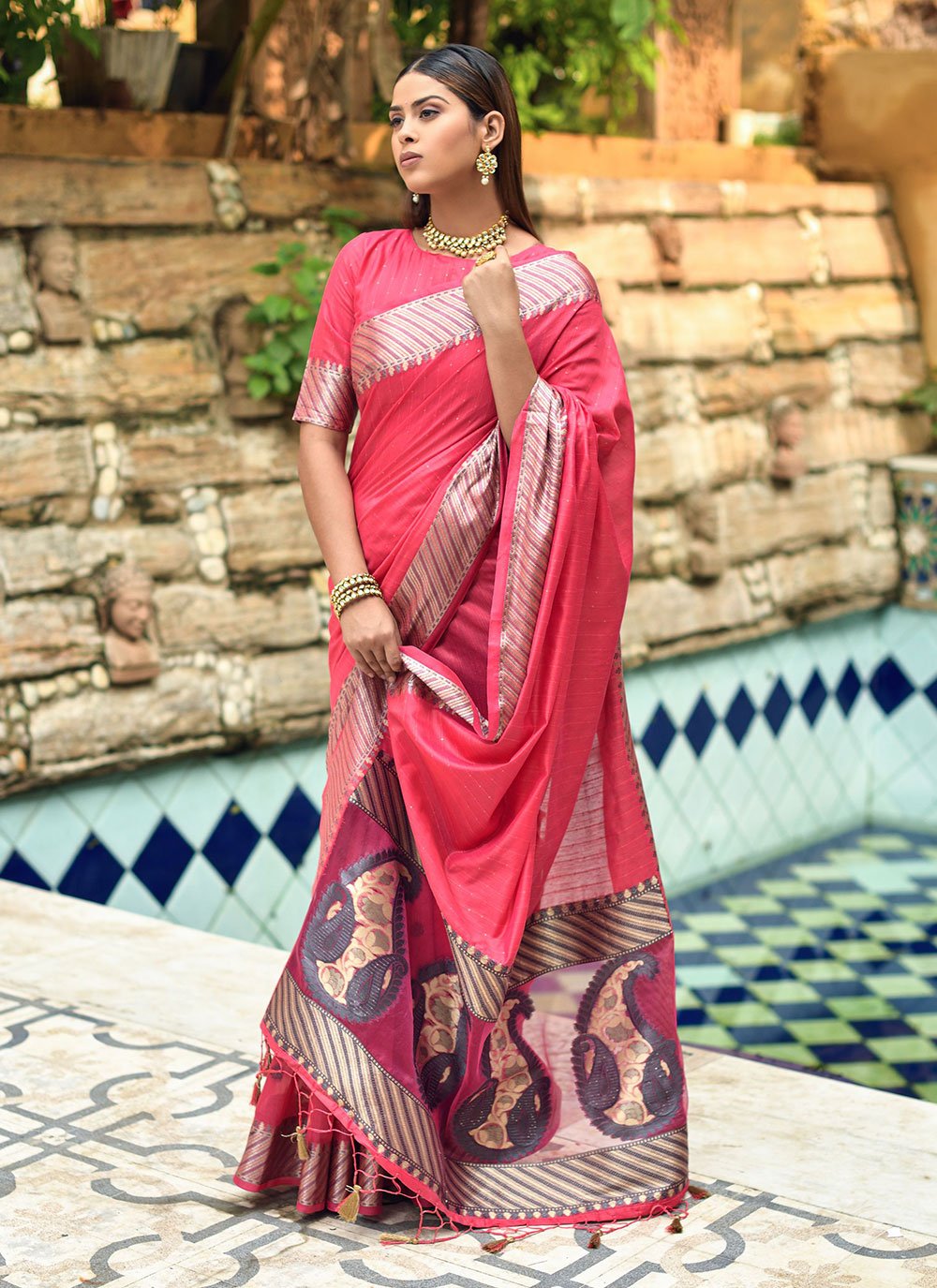 Trendy Saree Cotton Silk Pink Weaving Saree