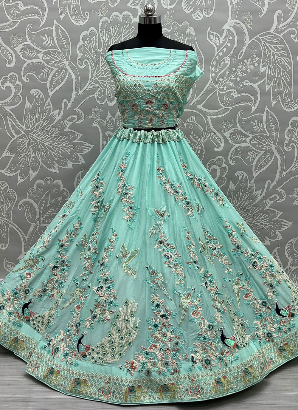 Lehenga Choli Cotton Silk Aqua Blue Dori Work Lehenga Choli