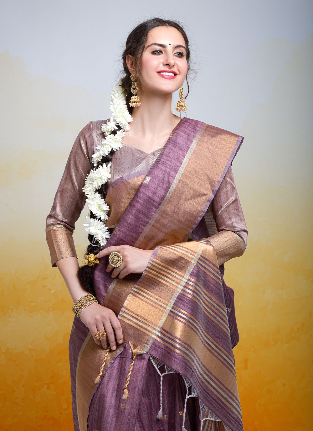 Contemporary Cotton Silk Wine Woven Saree