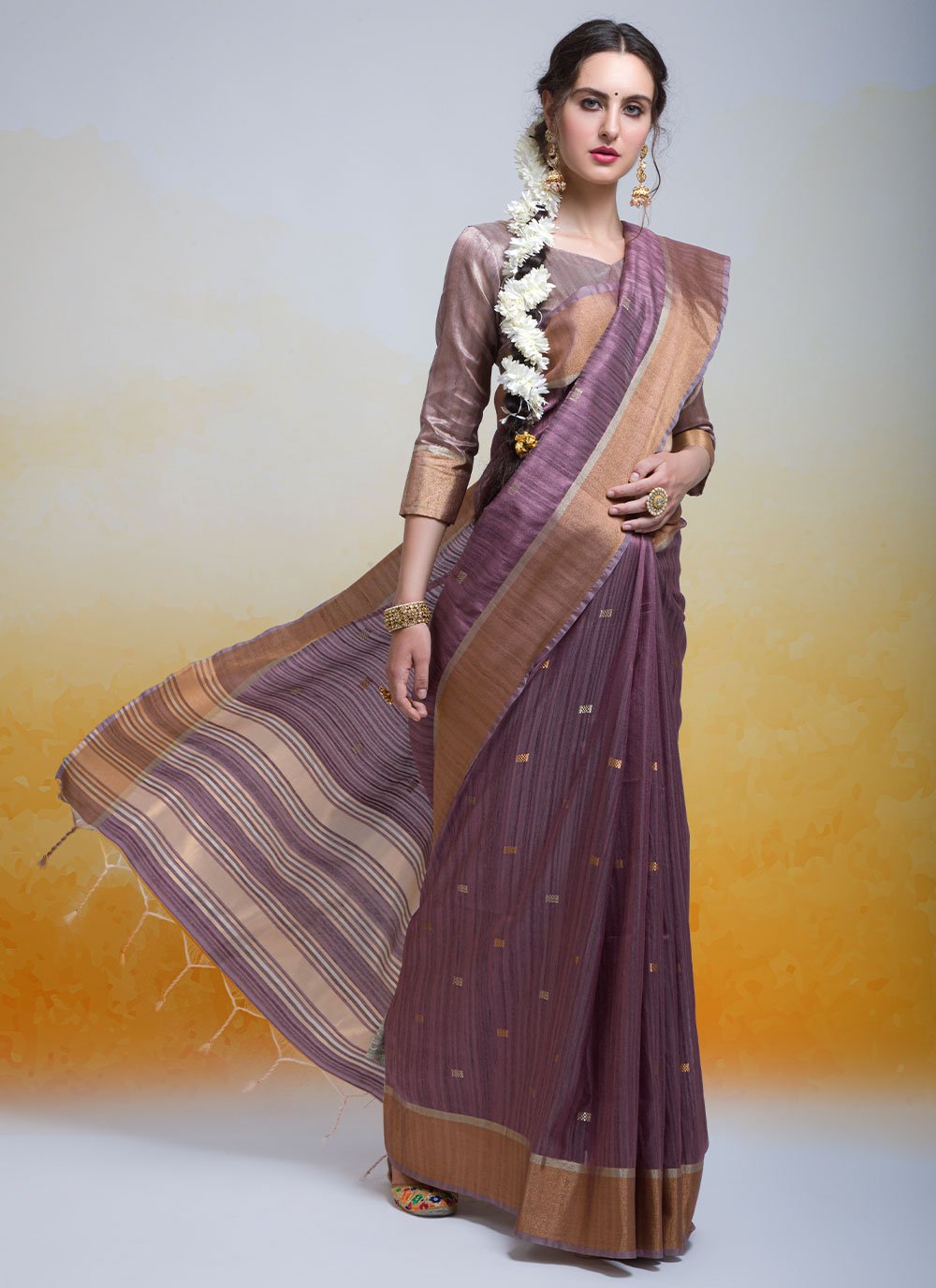 Contemporary Cotton Silk Wine Woven Saree