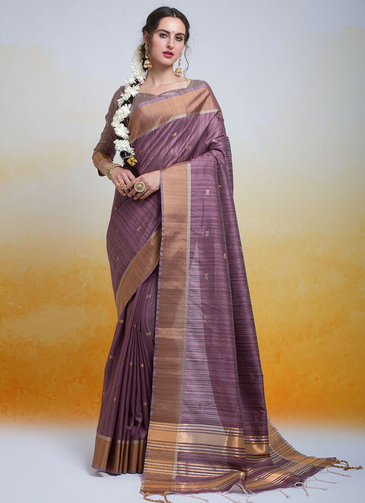 Contemporary Cotton Silk Wine Woven Saree