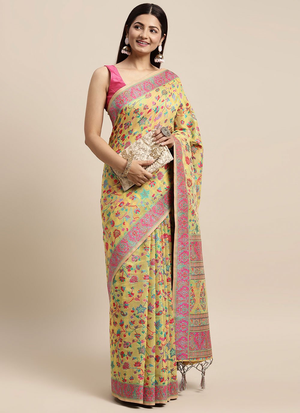 Classic Cotton Silk Yellow Woven Saree