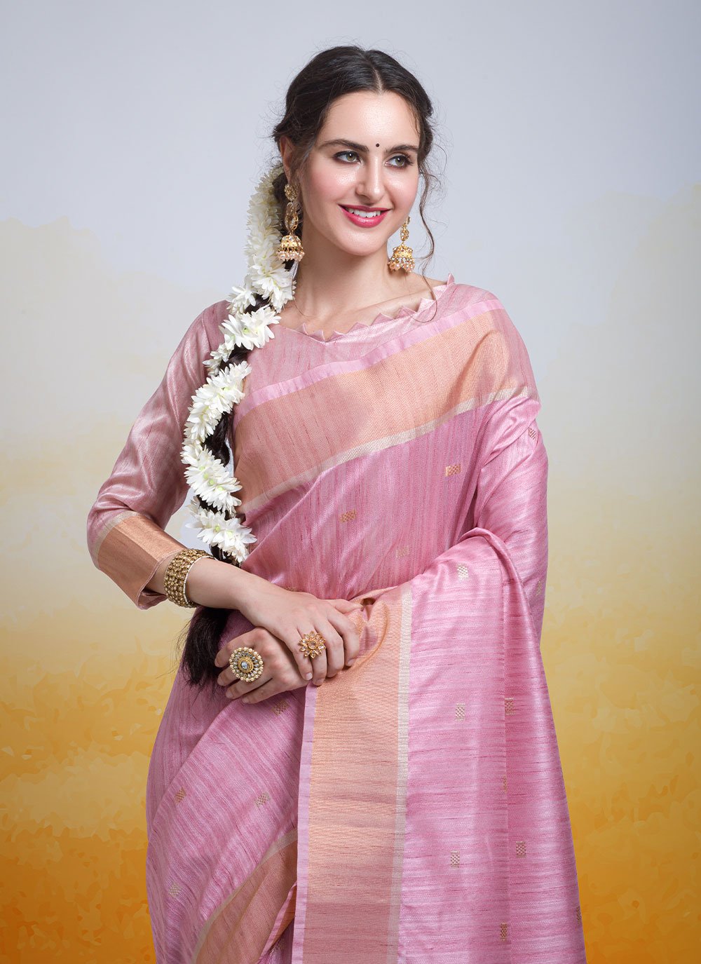 Trendy Saree Cotton Silk Pink Woven Saree