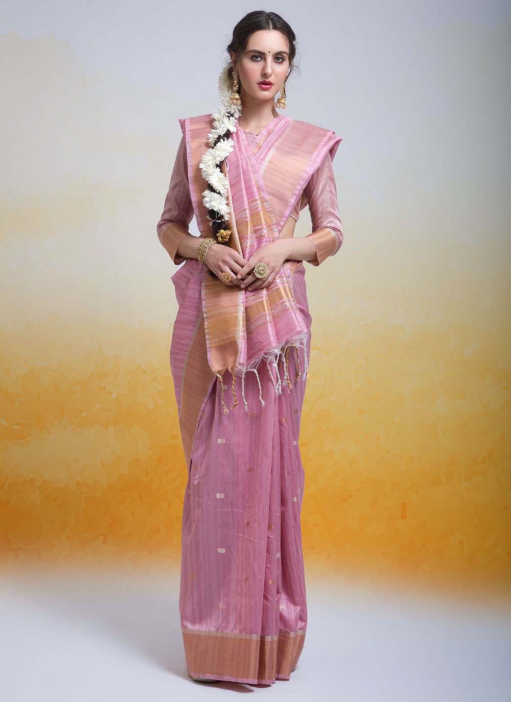 Trendy Saree Cotton Silk Pink Woven Saree