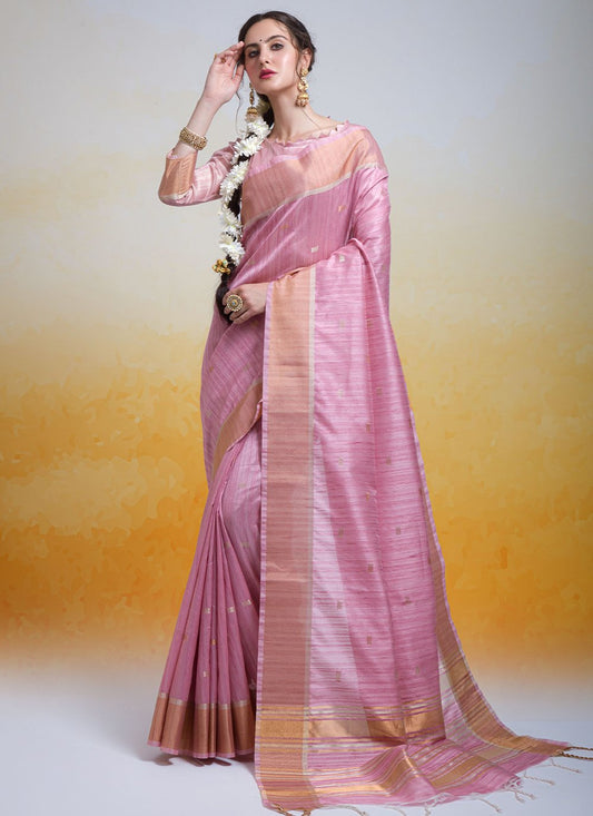 Trendy Saree Cotton Silk Pink Woven Saree