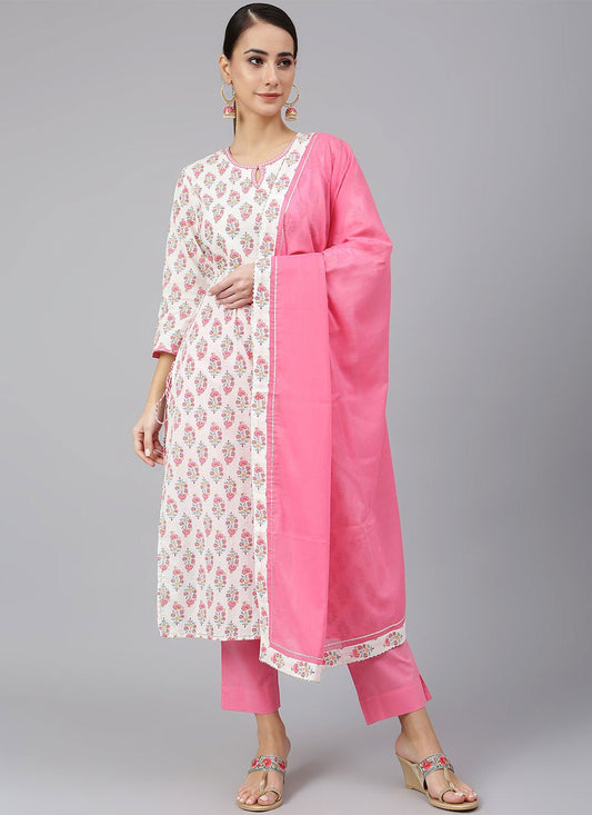 Straight Salwar Suit Cotton Off White Foil Print Salwar Kameez