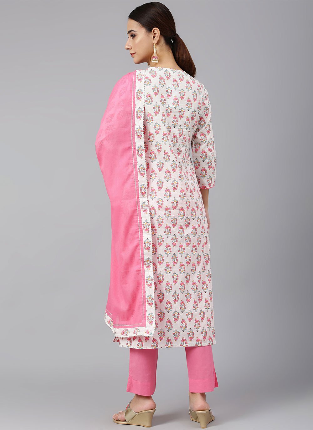 Straight Salwar Suit Cotton Off White Foil Print Salwar Kameez