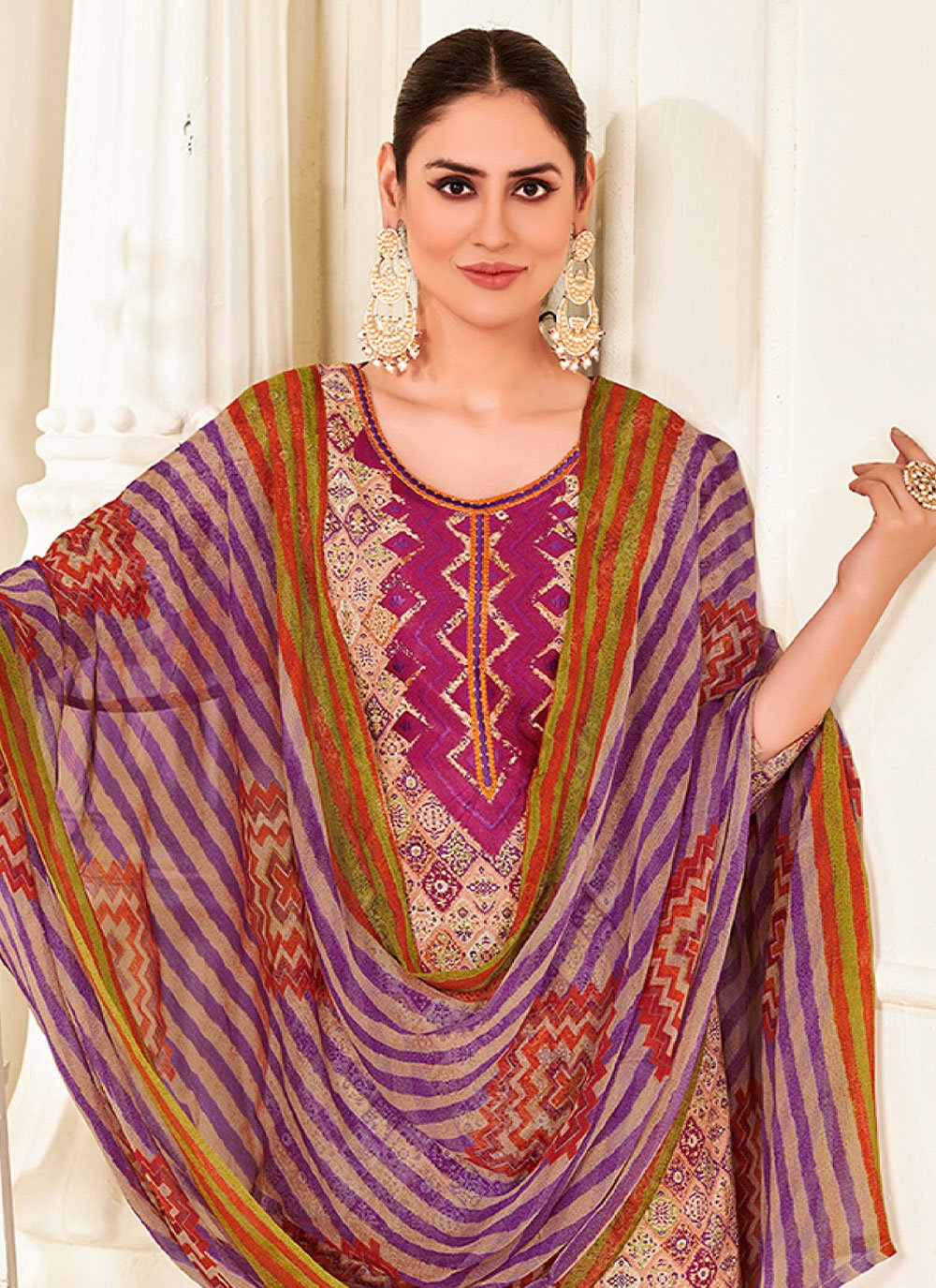 Straight Salwar Suit Cotton Purple Embroidered Salwar Kameez