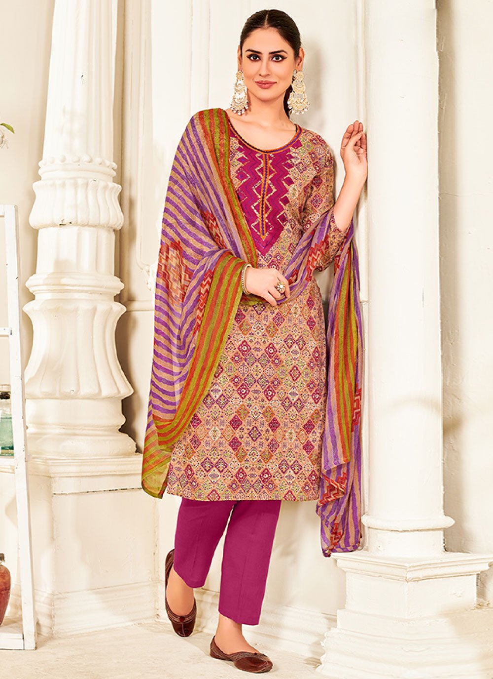 Straight Salwar Suit Cotton Purple Embroidered Salwar Kameez