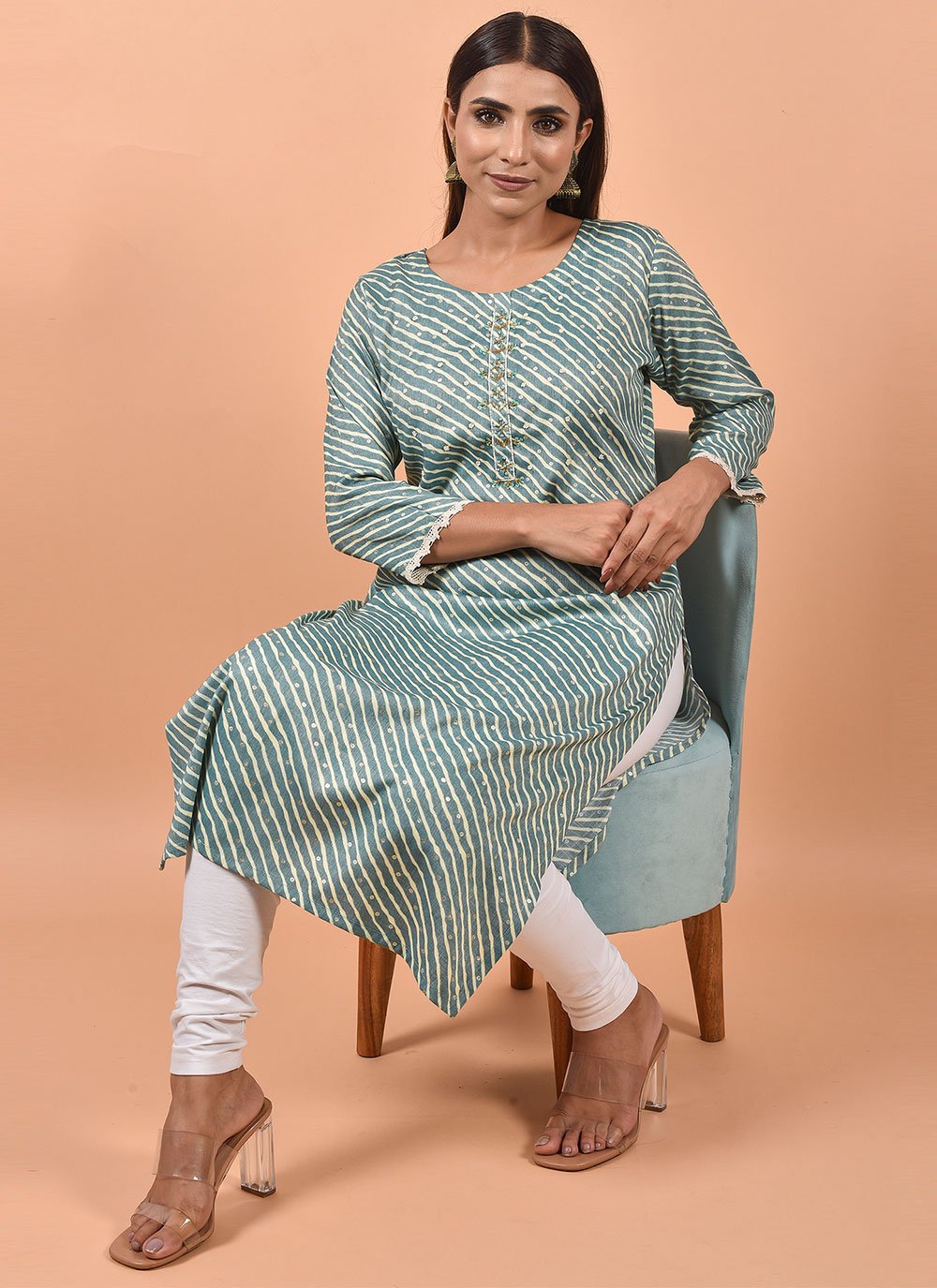 Designer Kurti Cotton Teal Print Kurtis