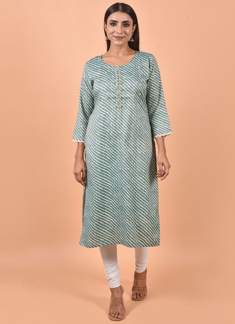 Designer Kurti Cotton Teal Print Kurtis