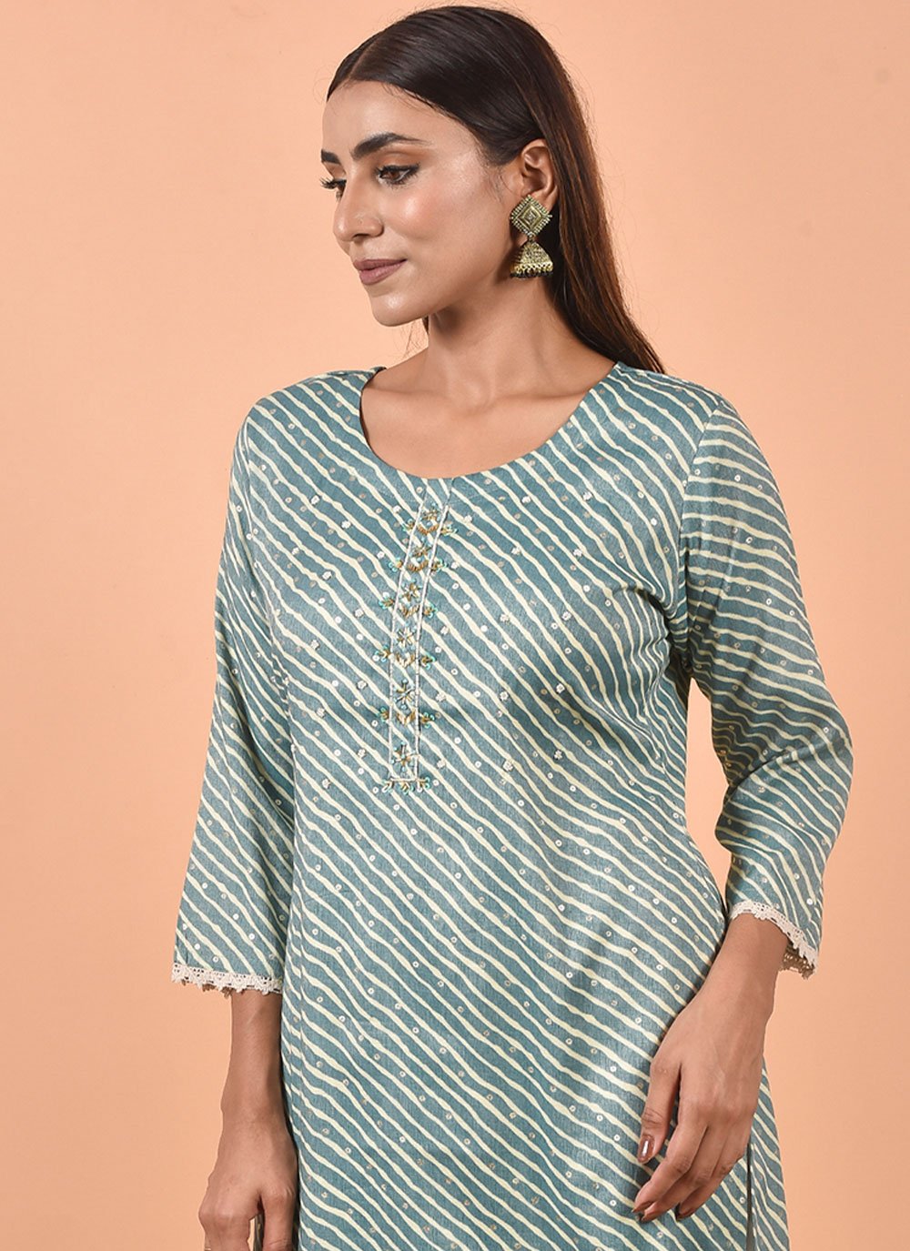 Designer Kurti Cotton Teal Print Kurtis