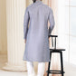 Kurta Pyjama Cotton Grey Fancy Work Mens