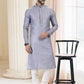 Kurta Pyjama Cotton Grey Fancy Work Mens