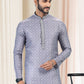 Kurta Pyjama Cotton Grey Fancy Work Mens