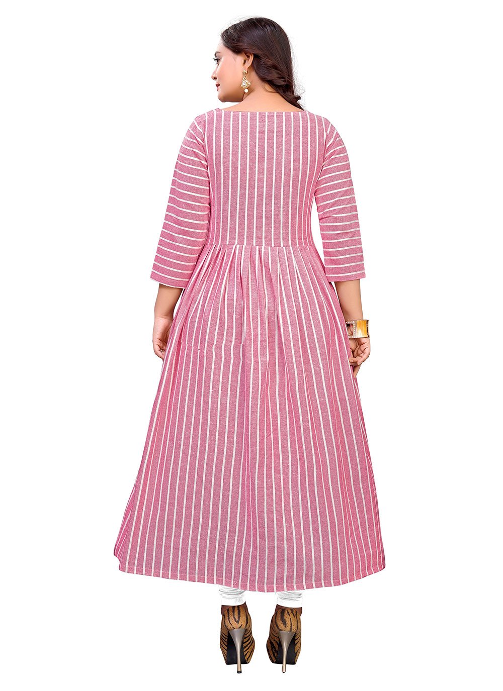 Gown Cotton Pink Strips Print Gown