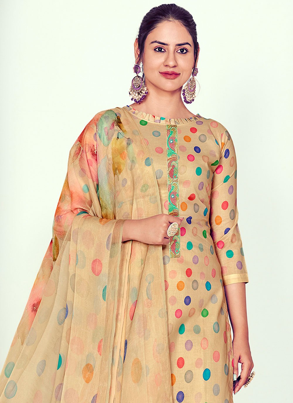 Salwar Suit Cotton Beige Digital Print Salwar Kameez