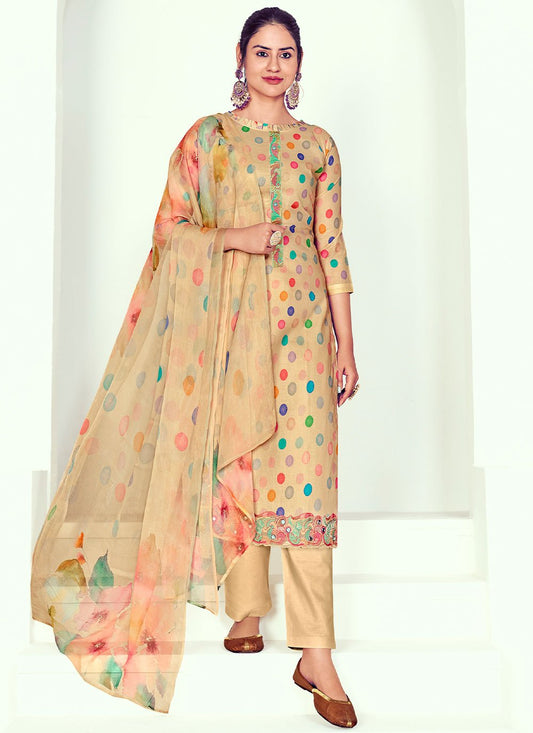Salwar Suit Cotton Beige Digital Print Salwar Kameez