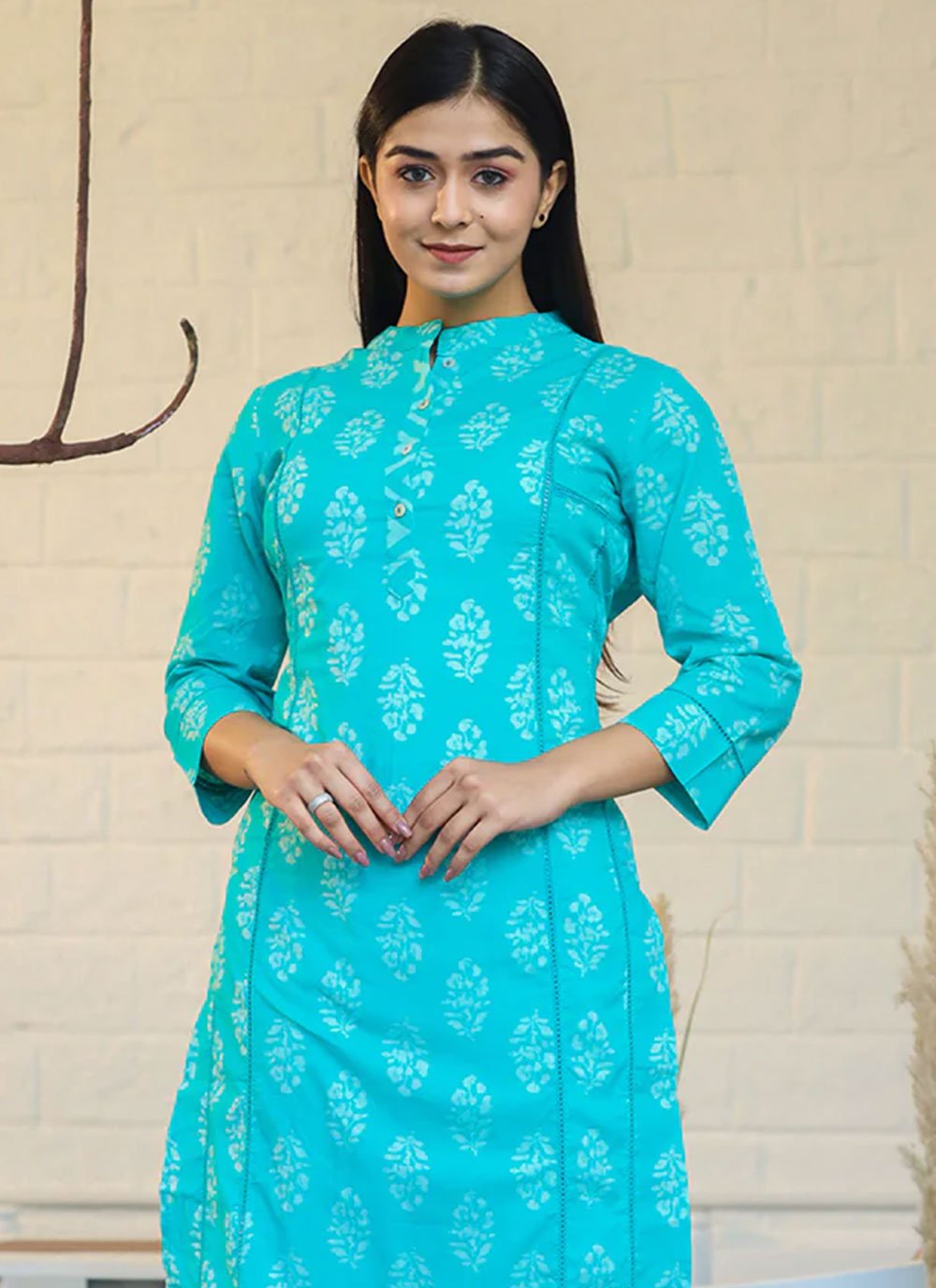 Salwar Suit Cotton Aqua Blue Print Salwar Kameez