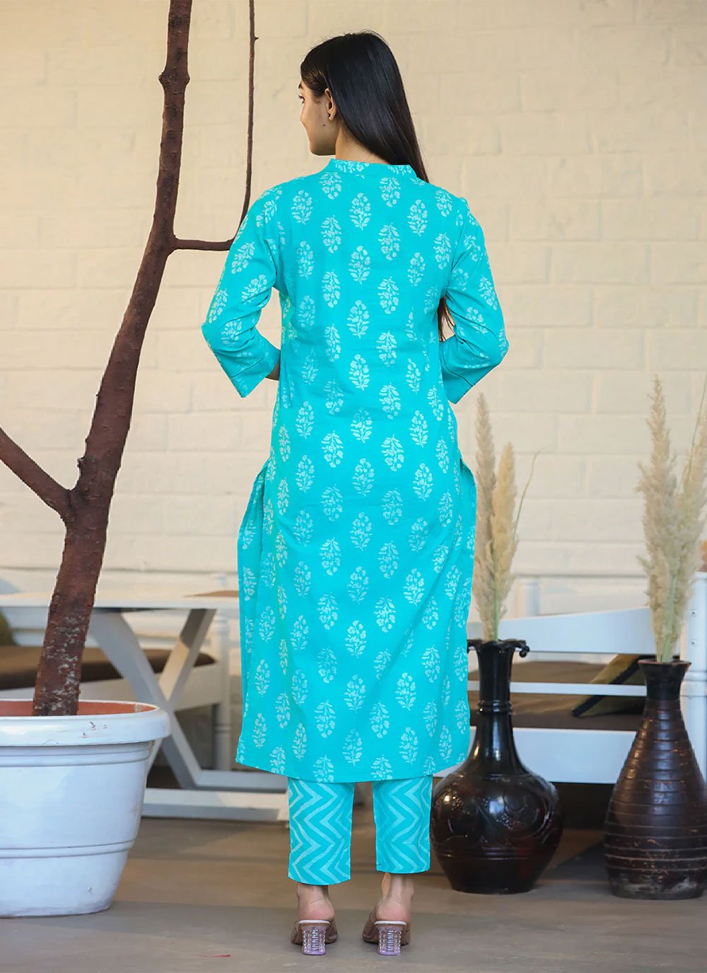 Salwar Suit Cotton Aqua Blue Print Salwar Kameez