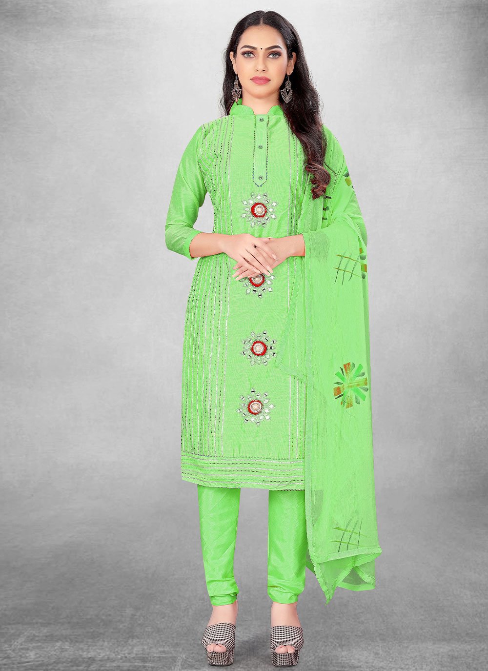 Salwar Suit Cotton Green Hand Work Salwar Kameez